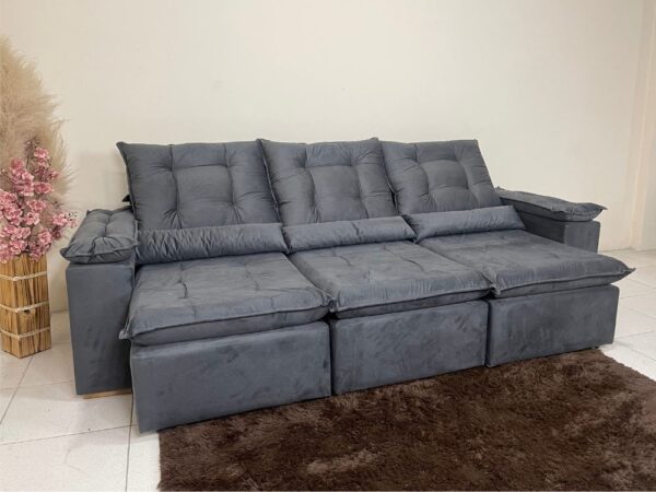 Sofá Retrátil Reclinável Atenas 2.70m - Cinza Veludo