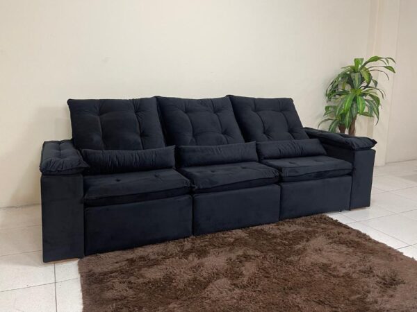 Sofá Retrátil Reclinável Atenas 2.70m - Preto Veludo - Image 10