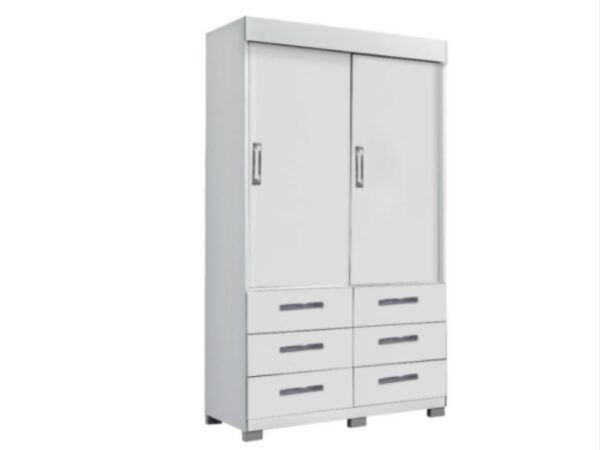 Guarda-Roupa Buzios 2 portas de correr com espelho 6 gavetas - Branco - Image 3