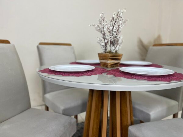 Mesa de Jantar Berlim 1.00x1.00 Redonda Com 4 Cadeiras Napoles/Londres - Cinamomo/Off White/Bege - Image 2