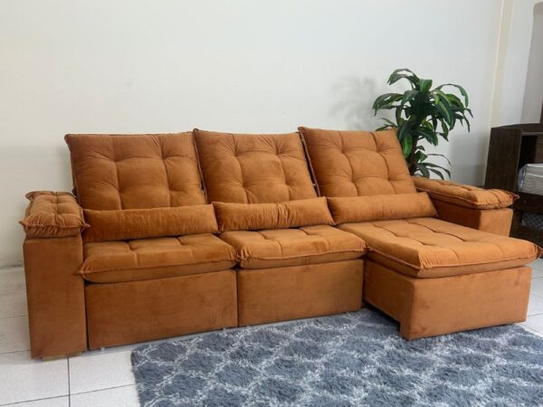 Sofá Retrátil Reclinável Atenas 2.70m - Terracota Veludo