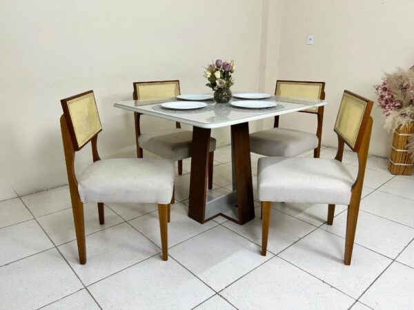 Mesa de Jantar Laís 1.15×0.94 com 4 Cadeiras Grécia - Cinamomo/Off White - Image 4