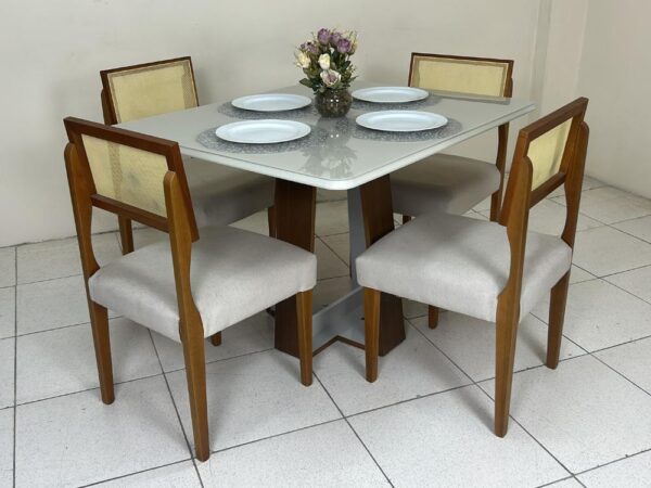 Mesa de Jantar Laís 1.15×0.94 com 4 Cadeiras Grécia - Cinamomo/Off White - Image 5
