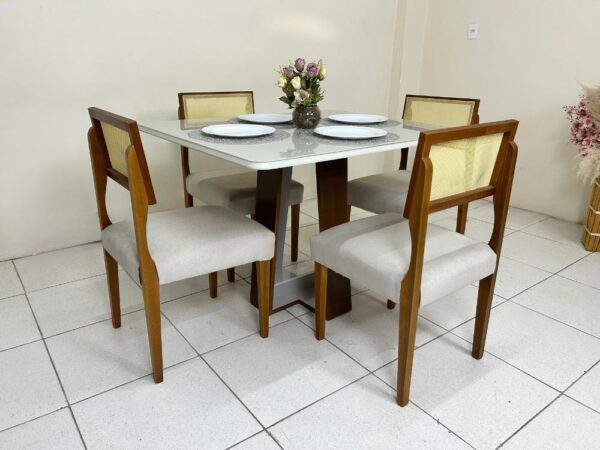 Mesa de Jantar Laís 1.15×0.94 com 4 Cadeiras Grécia - Cinamomo/Off White - Image 3