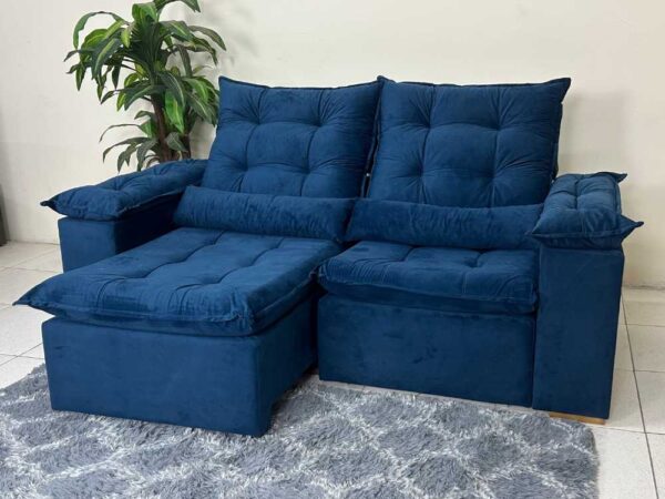 Sofá Retrátil Reclinável Atenas 2.00m - Azul Veludo - Image 6