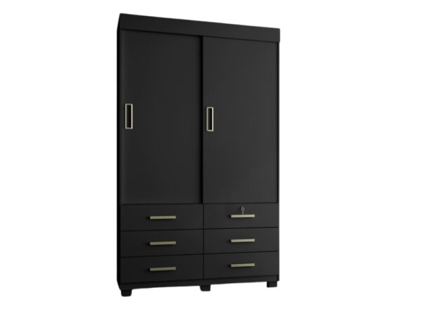 Guarda-Roupa Buzios 2 portas de correr Sem espelho 6 gavetas - Preto - Image 3