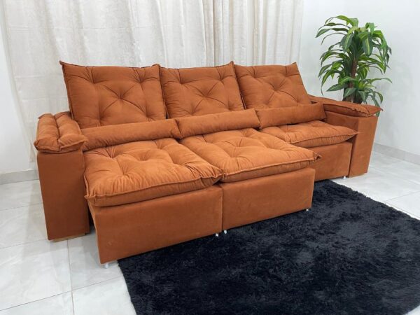 Sofá Retrátil Reclinável Brasão 2.70m- Terracota Veludo - Image 4