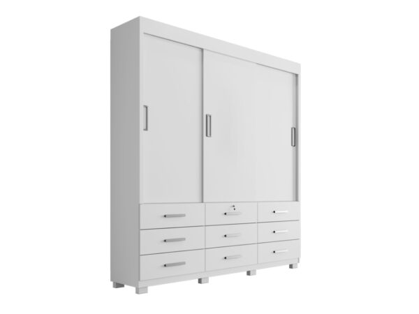 Guarda-Roupa Itapema II 3 portas de correr Sem espelho 9 gavetas - Branco - Image 2
