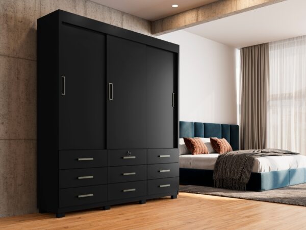 Guarda-Roupa Itapema II 3 portas de correr Sem espelho 9 gavetas - Preto