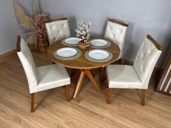 Mesa de Jantar Simpatia 1.08x1.08 Circular Com 4 cadeiras Jasmim - Cinamomo/Bege - Image 7