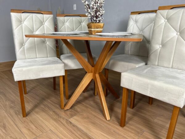 Mesa de Jantar Simpatia 0,90x0,90 Quadrada Com 4 cadeiras Jasmim - Cinamomo/Bege - Image 2