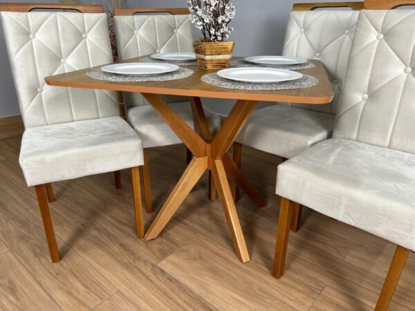 Mesa de Jantar Simpatia 0,90x0,90 Quadrada Com 4 cadeiras Jasmim - Cinamomo/Bege - Image 3