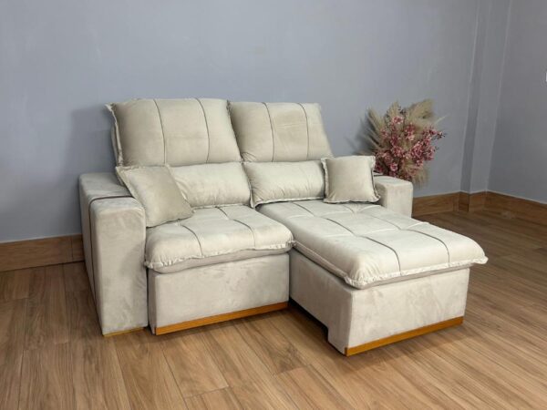 Sofá Retrátil Reclinável Oásis 1.80m - Bege Veludão - Image 6