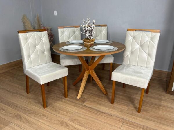 Mesa de Jantar Simpatia 1.08x1.08 Circular Com 4 cadeiras Jasmim - Cinamomo/Bege - Image 3