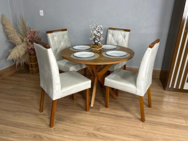 Mesa de Jantar Simpatia 1.08x1.08 Circular Com 4 cadeiras Jasmim - Cinamomo/Bege - Image 2