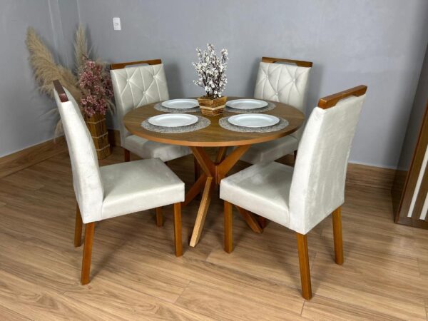 Mesa de Jantar Simpatia 1.08x1.08 Circular Com 4 cadeiras Jasmim - Cinamomo/Bege - Image 4