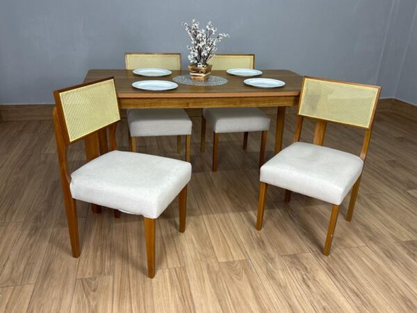 Mesa de Jantar Alegra 1.20x0.80 Com 4 Cadeiras Grécia - Cinamomo/Bege