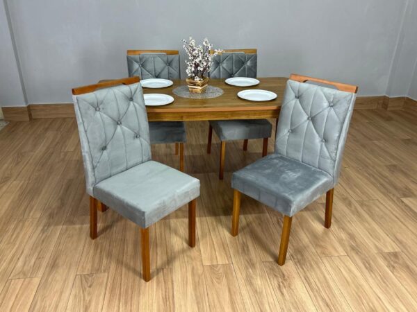 Mesa de Jantar Alegra 1.20x0.80 Com 4 Cadeiras Jasmim - Cinamomo/Cinza - Image 3