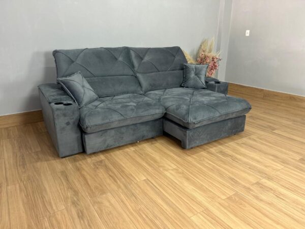 Sofá Retrátil e Reclinável Milano 2.50m - Cinza Veludo - Image 10