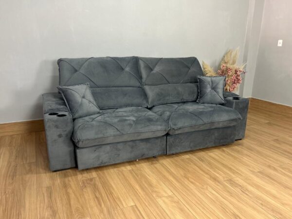 Sofá Retrátil e Reclinável Milano 2.50m - Cinza Veludo - Image 3