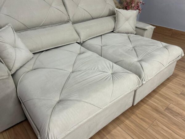 Sofá Retrátil e Reclinável Milano 2.50m - Bege Veludo - Image 9