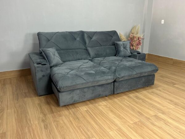 Sofá Retrátil e Reclinável Milano 2.50m - Cinza Veludo - Image 2