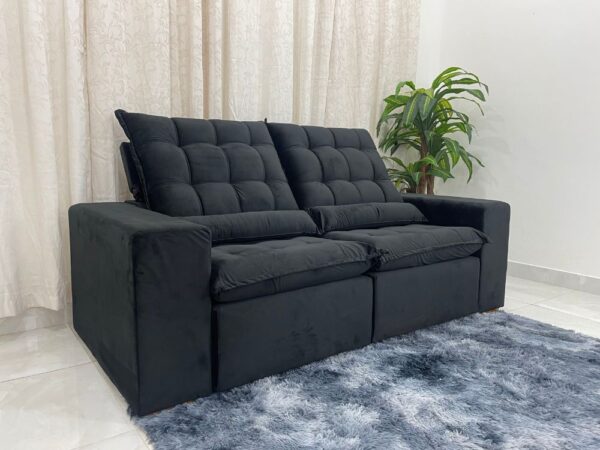 Sofá Retrátil Reclinável Small 2.00m - Preto Veludão - Image 2