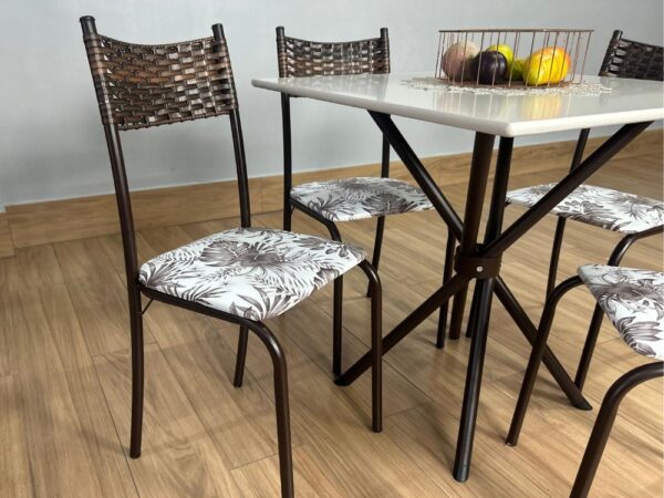 Conjunto Mesa Tubular Macaé Tampo Quadrado Com 4 Cadeiras Ratam  - Marrom/Off White - Image 5
