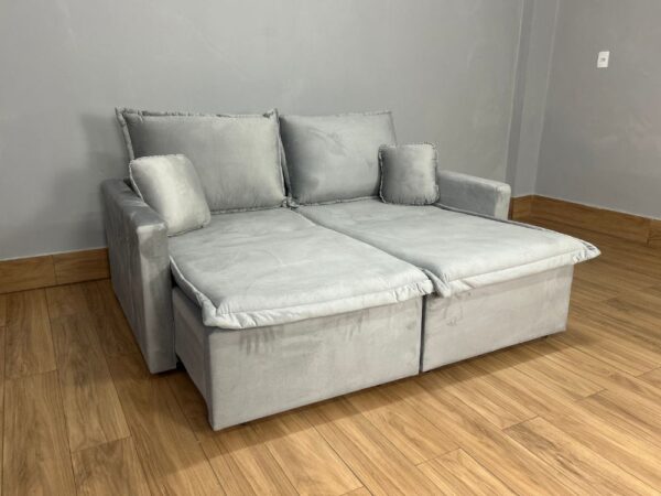 Sofá Cama Retrátil Reclinável Positano 1.80m Mod.80 - Prata Veludo - Image 8