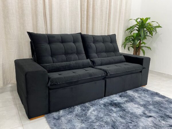 Sofá Retrátil Reclinável Small 2.30m - Preto Veludão - Image 9