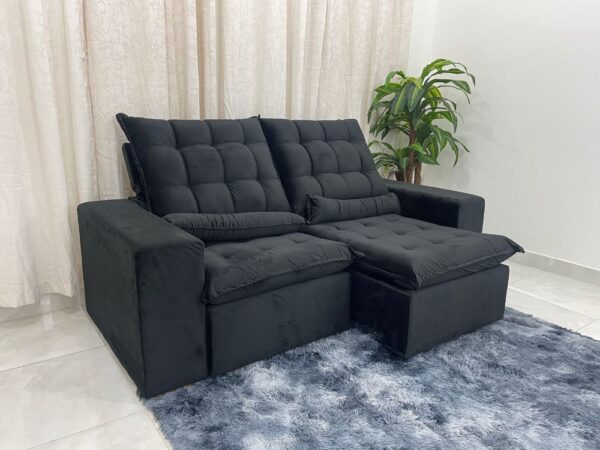 Sofá Retrátil Reclinável Small 2.00m - Preto Veludão - Image 7