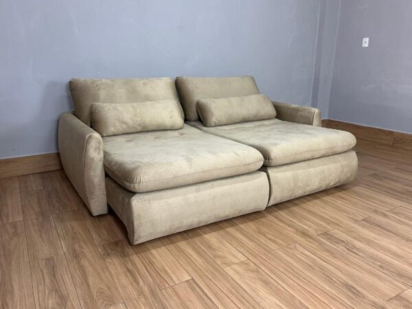 Sofá Cama Retrátil Reclinável Amaranto 2.30m Mod.100 - Capuccino Veludo - Image 3
