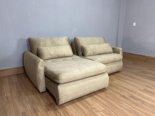 Sofá Cama Retrátil Reclinável Amaranto 2.30m Mod.100 - Capuccino Veludo - Image 2