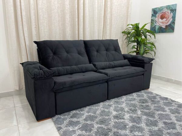 Sofá Retrátil Reclinável Las Vegas 2.30m -  Preto Veludão - Image 3