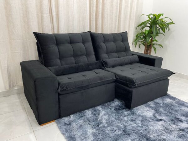 Sofá Retrátil Reclinável Small 2.30m - Preto Veludão - Image 11