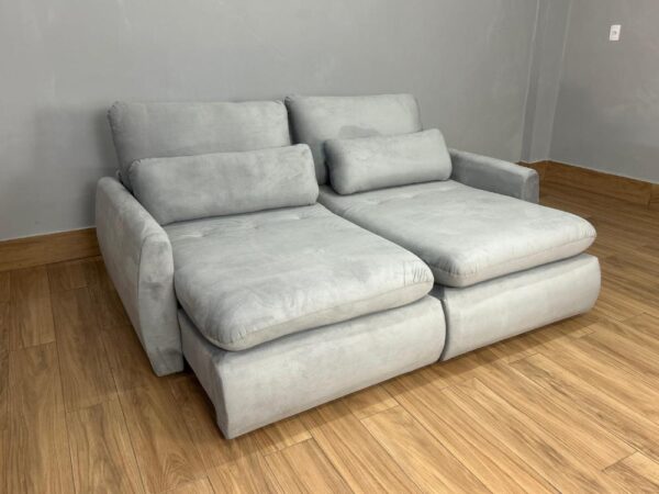 Sofá Cama Retrátil Reclinável Amaranto 2.10m Mod.90 - Prata Veludo