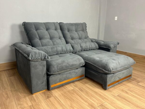 Sofá Retrátil e Reclinável Istambul 2.10m - Cinza Veludo - Image 7