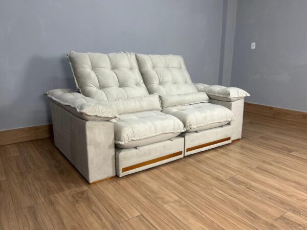 Sofá Retrátil e Reclinável Istambul 2.10m - Bege Veludo - Image 2