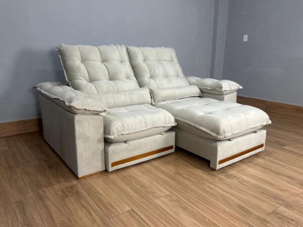 Sofá Retrátil e Reclinável Istambul 2.10m - Bege Veludo - Image 3