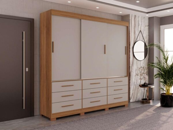 Guarda-Roupa New Star 3 portas de correr Sem espelho - Cinamomo/Off White